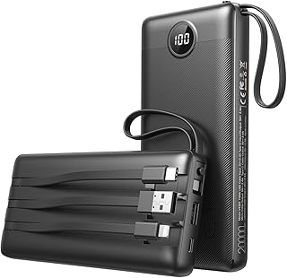 Mejora tu Experiencia de Carga: Power Bank 20000mAh VEEKTOMX con Cables Integrados y Carga Rápida para iPhone, Samsung y Android